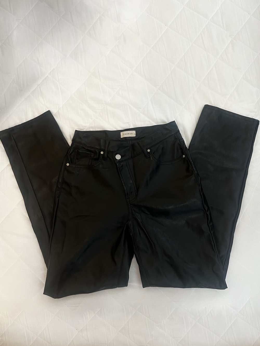 Pacsun Black Leather Stretch Dad Jeans with a Crossover Waist